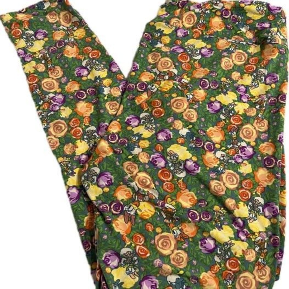 LuLaRoe Disney‎ Leggings Tall & Curvy Daisy Duck Green Orange Yellow